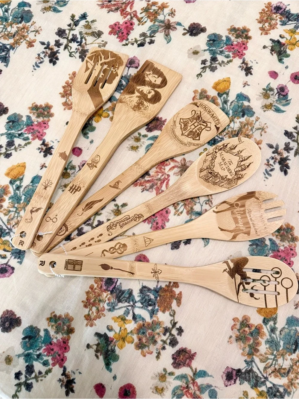 Harry Potter Inspired Bamboo Kitchen Utensil Set 6 Hogwarts Marauder Map Always